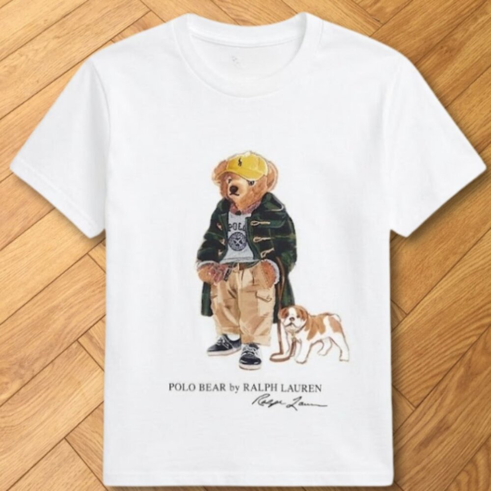 White Polo Bear Streetwear Bear With Dog Graphic Tee Reprint
